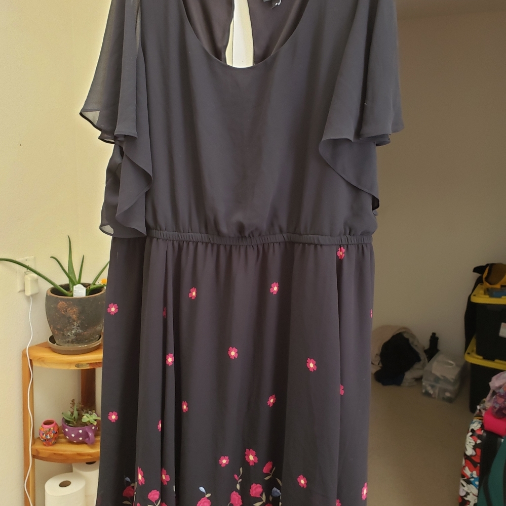 Midi length black and floral dress